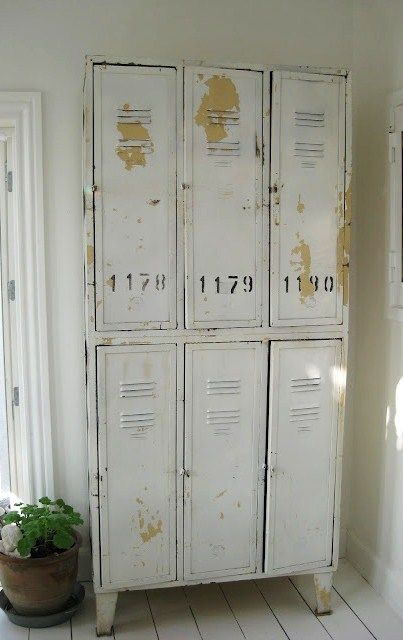 Industrial Lockers, Urban Industrial Decor, Vintage Lockers, Vintage Industrial Decor, Metal Lockers, Metal Cabinet, Furniture Hacks, Industrial House, Painted Metal