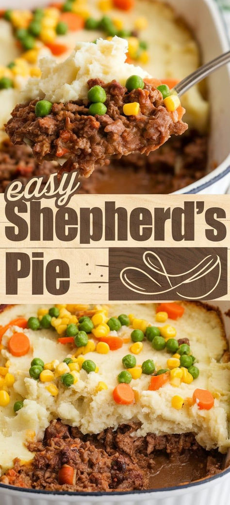 Easy Shepherd’s Pie: a comforting, hearty casserole with layers of seasoned ground beef, tender veggies, and creamy mashed potatoes, baked to golden perfection! Low Calorie Shepherds Pie, Shepherds Pie Recipe With Cheese, Shepherds Pie With Instant Potatoes, Shepherds Pie Recipe With Chicken, Ground Beef And Mashed Potato Recipes Easy Shepherds Pie, Recipe For Shepherd's Pie Ground Beef, Easy Shepard’s Pie Recipe, Easy Shepard’s Pie, Shepherd's Pie Easy