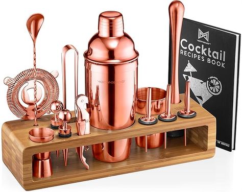 Amazon.com: Mixology Bartender Kit: 23-Piece Bar Set Cocktail Shaker Set with Stylish Bamboo Stand | Perfect for Home Bar Tools Bartender Tool Kit and Martini Cocktail Shaker for Awesome Drink Mixing (Copper): Home & Kitchen Cocktail Making Kit, Bartender Set, Bartending Kit, Mixology Set, Bartender Kit, Cocktail Recipe Book, Bartender Tools, Martini Shaker, Cocktail Shaker Set