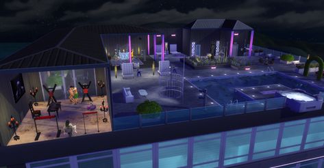 Stargazer Lounge Makeover - The Sims 4 - LoversLab Sims 4 Lounge Lot, Sims 4 Rooftop Lounge, Ts4 Nightclub, Sims 4 Lounge, Sims 4 Nightclub Cc, Stargazer Lounge Sims 4, Pool Couple, Night Club Blender Scene Sims 4, Lounge Makeover