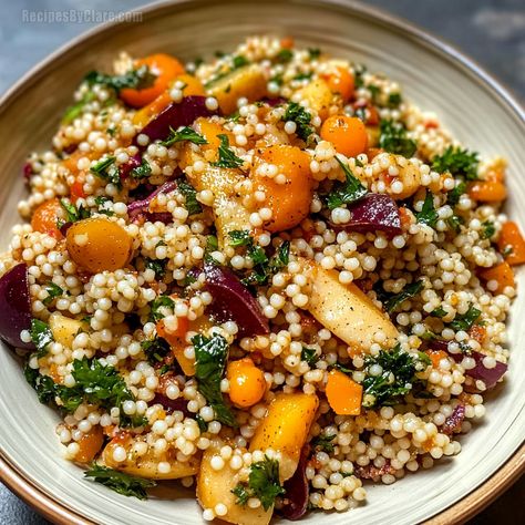 All Recipes - Recipes By Clare Autumn Pearl Couscous Salad, Chickpea And Couscous Recipes, Autumn Couscous Salad, Healthy Pearl Couscous Recipes, Couscous Lunch Recipes, Salmon And Couscous Recipes, Couscous Recipes Pearl, Seasoned Couscous, Pearled Couscous Recipes