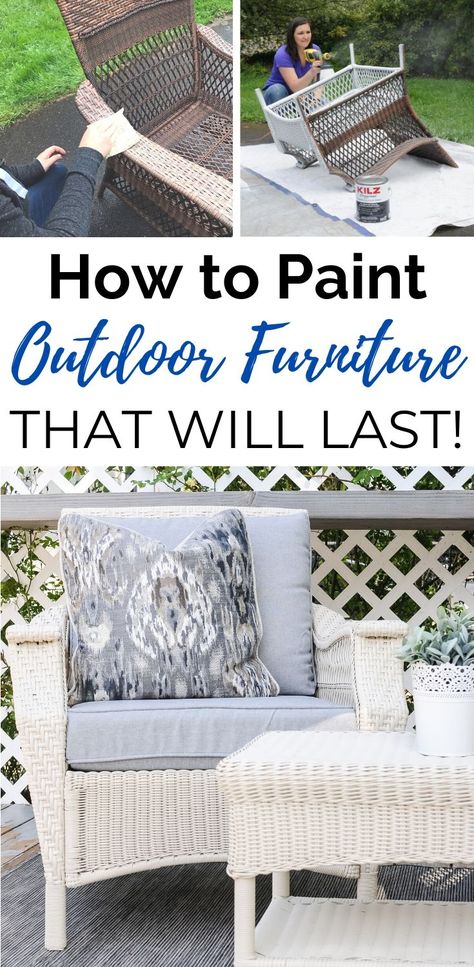 Paint Outdoor Furniture, Kilz Primer, Wicker Furniture Makeover, Resin Wicker Furniture, Painting Wicker Furniture, Painted Outdoor Furniture, Painted Wicker, Outdoor Wicker Furniture, Chair Makeover