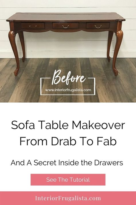 Sofa Table Redo, Chalk Painted Sofa, French Provincial Furniture Makeover, Sofa Table Makeover, Diy Entry Table, Painted Sofa, Table Behind Couch, Narrow Sofa Table, Painting Front Porch