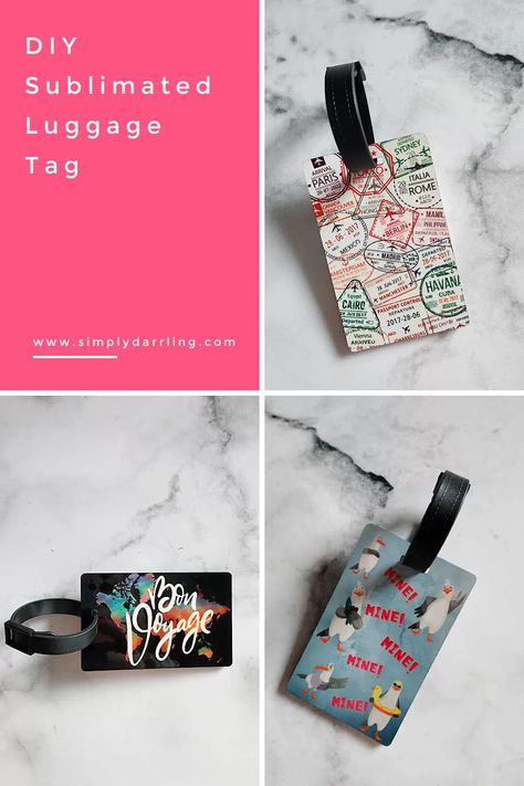 Learn the art of crafting personalized DIY luggage tags using the sublimation process. Our step-by-step tutorial guides you in making unique travel tags that stand out. Get started on your creative journey today! Make Your Own Luggage Tags Diy, Sublimated Luggage Tags, Sublimation Luggage Tags, Sublimation Luggage Tag Ideas, Cricut Luggage Tags, Luggage Tags Design, Diy Luggage Tag, Diy Luggage Tags, Luggage Tag Design