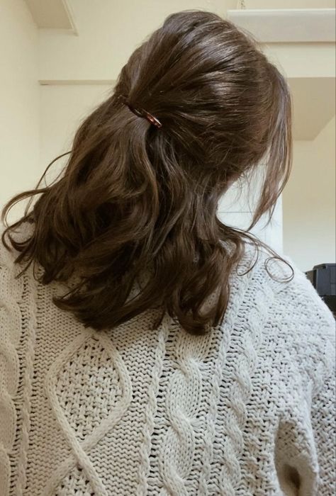 Classic Medium Haircut, Shoulder Length Hair Inspo Aesthetic, Short Brown Hair Half Up Half Down, Medium Length Fall Hairstyles, Hairstyles For Autumn 2024, Medium Brown Hair Hairstyles, Short Brown Hair Fall, Brown Wavy Hair Half Up Half Down, Short Brown Hair Haircuts