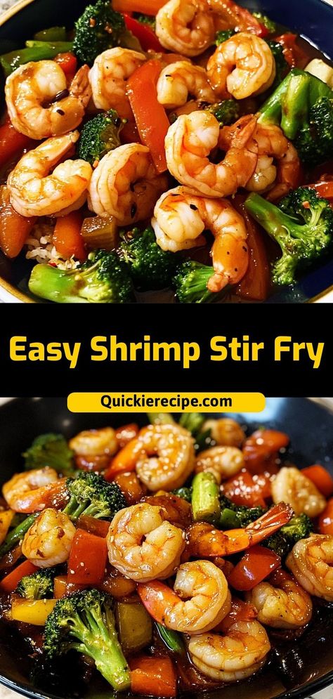 This easy shrimp stir fry is a quick and healthy dinner option, packed with tender shrimp and fresh vegetables. A flavorful meal ready in minutes! Ingredients: 1 lb shrimp, peeled 1 cup broccoli florets 1 bell pepper, sliced 2 tbsp soy sauce Peeled Shrimp Recipes, Shrimp Stir Fry Sauce, Shrimp Stir Fry Healthy, Asian Stir Fry Vegetables, Easy Shrimp Stir Fry, Shrimp Broccoli Stir Fry, Stir Fry Shrimp Recipes, Stir Fry Sauce Recipe, Vegetable Stir Fry Recipe