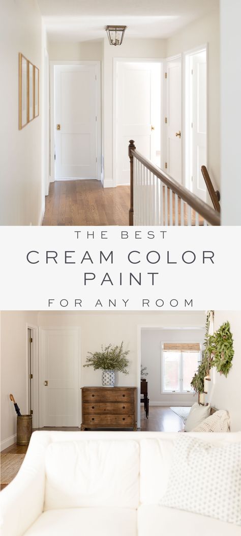 Cream color paint is a warm neutral wall color that fits just about every home and every room. The best cream paint colors for walls – these warm white paint colors are all around easy to use. Non White Wall Colors, Cozy Cream Paint Colors, White Cabinets Off White Walls, Cream And White Walls, Bm White Down, Creamy White Walls With White Trim, Soft White Wall Paint, Neutral Wall And Trim Colors, Soft Chamois Benjamin Moore Living Room