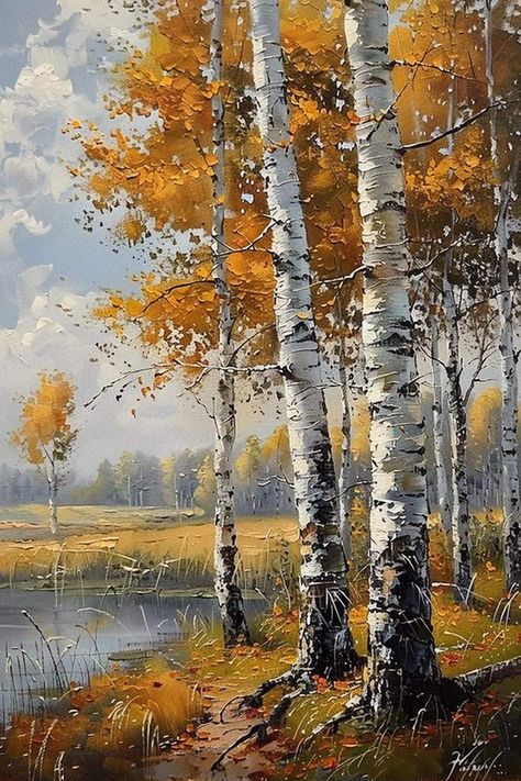 Fall Birch Tree Painting Tutorial, Birch Tree Watercolor Painting, Birch Tree Photography, 자작나무 그림, Birch Trees Painting, Birch Tree Painting, Tree Watercolor Painting, Watercolor Paintings Of Animals, Landscape Painting Tutorial