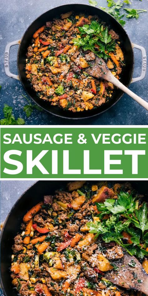 Sausage And Veggie Skillet, Sausage Veggie Skillet, Easy Sausage Dinner, Easy Sausage Dinner Recipes, Sausage Dinner Recipes, Ground Italian Sausage Recipes, Quick Healthy Dinner Recipes, Sausage Pasta Dinner, Healthy Skillet Meals