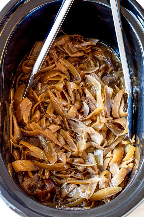 How to Make Slow Cooker Caramelized Onions | The Pioneer Woman Slow Cooked Onions, Crockpot Carmelized Onions, Slow Cooker Carmelized Onions, Slow Cooker Caramelized Onions, Pioneer Woman Recipes Dinner, Steak Sides, Simple Sides, Carmelized Onions, Slow Cooker Lasagna