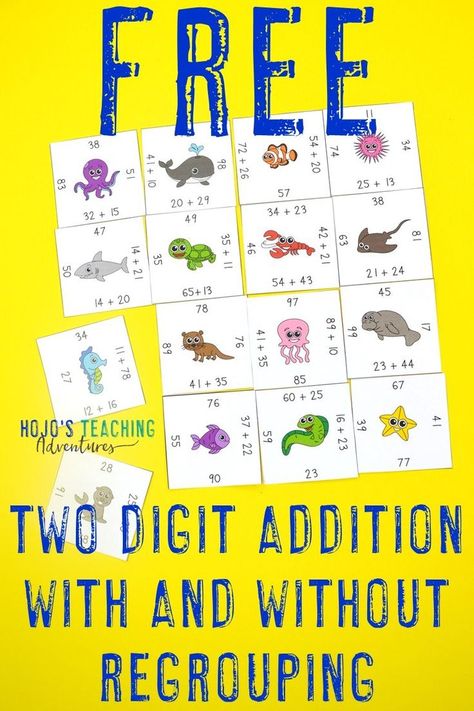 Looking for some great math worksheet alternatives? You're going to love these FREE two digit addition puzzle games. They work great for centers, stations, morning work, seat work, family math nights, and much more. Click through to grab this freebie for Three Digit Addition, Two Digit Addition, Free Math Centers, Math Addition Games, Family Math Night, Math Center Games, 5th Grade Classroom, 4th Grade Classroom, Singapore Math