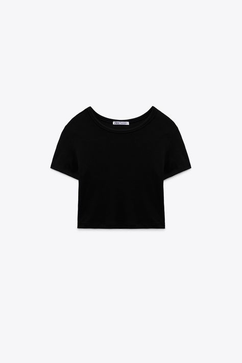 CROP TOP - Black | ZARA United States Sweetheart Neckline Top, Fitted Crop Top, Zara Crop Top, Zara Top, Leather Sandals Flat, Black Crop Top, Cut Out Top, High Rise Denim Shorts, Cropped Tops