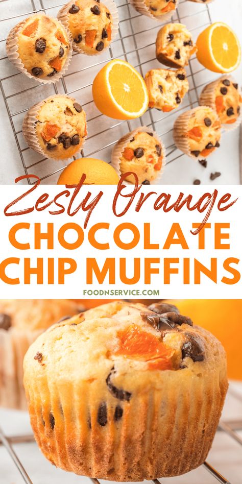 Orange Chocolate Chip Muffins are freshly baked muffins that are bursting with the vibrant flavors of juicy oranges and rich chocolate. It's a flavor combination that's simply irresistible. The sweetness of the chocolate chips perfectly complements the tangy notes of the oranges, creating a taste sensation that will leave you wanting more. These muffins are a perfect balance of refreshing zestiness and indulgent sweetness. Translation: Make these today, and try not to eat them all. Orange Zest Muffins, Chocolate Orange Muffins Recipe, Orange Choc Chip Muffins, Orange Muffins Recipes Healthy, Lunchbox Baking Ideas, Orange Banana Muffins, Chocolate Orange Muffins, Joanna Gaines Muffins, Orange Chocolate Chip Muffins