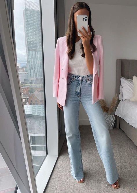 Pastel Blazer, Blazer Outfit, Business Casual Outfits For Work, Traje Casual, Elegante Casual, Classy Work Outfits, Stylish Work Outfits, Pink Blazer, Casual Work Outfits