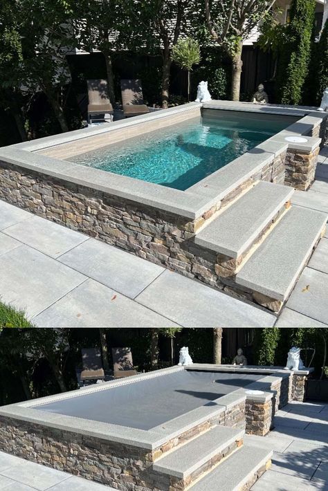 Pool Decorating Ideas, Small Pools Backyard, Raised Pools, Small Inground Pool, Pools For Small Yards, Pool Deck Ideas, Dream Backyard Pool, Pools Backyard Inground, Small Swimming Pools