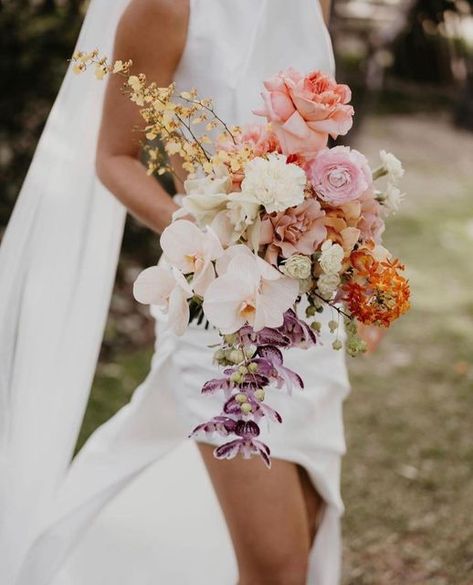 Beachy Bridal Bouquet, Bridal Bouquet With Orchids, Orchid Bouquet Wedding, Modern Bridal Bouquets, Romantic Spring Wedding, Colorful Bridal Bouquet, Colorful Wedding Bouquet, Bahamas Wedding, Orchid Bouquet