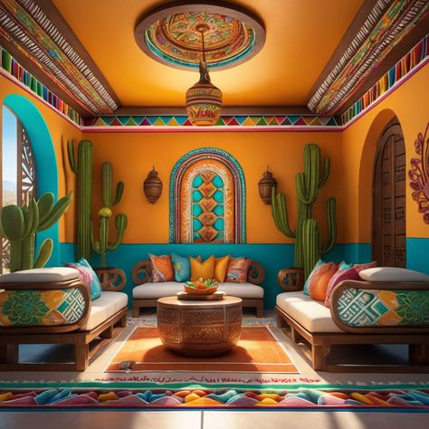 Mexican Decor Living Room, Mexican Tapas, Homeschool Room Decor, Hotel Room Design Plan, Practical Home Decor, Spanish Style Decor, African Interior Design, Colorful Room Decor, Boho Interior Design