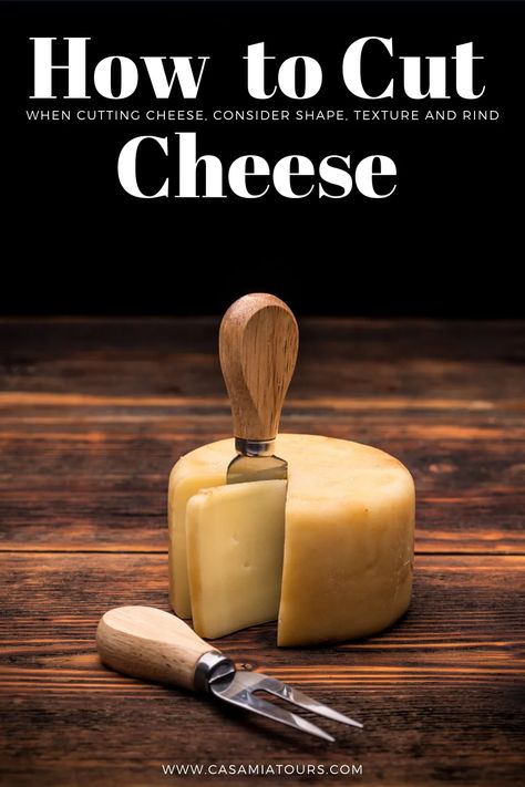 How to cut cheese - Casa Mia Tours Cheese Knife Guide, Cheese Wedge, Gluten Free Cookie Recipes, Queso Cheese, Charcuterie And Cheese Board, Italian Ice, Italy Food, Pasta Shapes, Cheese Knives