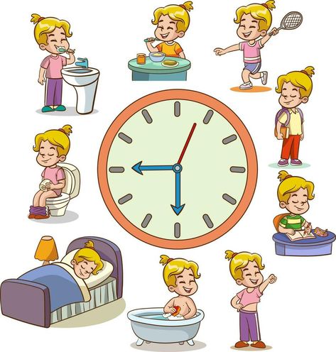 Daily Routine Pictures For Kids, Esl Flashcards, Funny Cartoon Characters, Designs Coloring Books, Character Vector, Daily Routines, Cityscape Photos, Logo Banners, Flash Cards