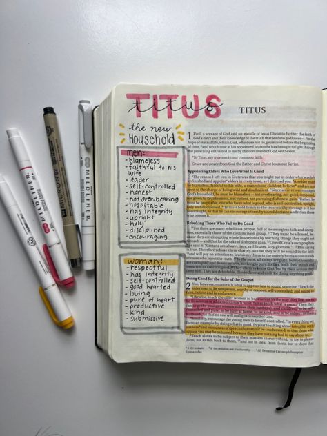 Writing In Your Bible, Titus Bible Journaling, Bible Notes In Bible, Aesthetic Bible Notes, Bible Annotations, Bible Goals, Bible Highlighting, Bible Project, Bible Studying