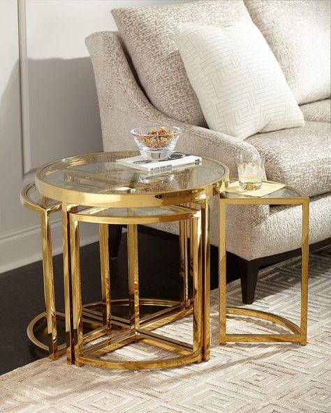 Regina Andrew Design Arpeggio Gold Side Table Set Stainless Furniture, Golden Side Table, Round End Tables, Gold Side Table, Side Table Set, Stainless Steel Furniture, White Furniture Living Room, Marble End Tables, Velvet Furniture