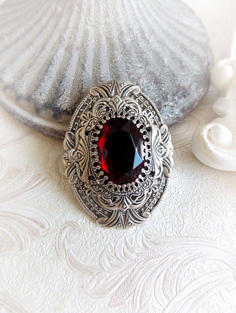 Red gothic brooch or pendant gothic medieval brooch red crystal jewel ornate brooch victorian bridal antique silver red baroque brooch Gothic Brooch, Red Brooch, Gothic Medieval, Red Gothic, Unique Brooch, Gothic Beauty, Czech Crystal, Inspired Jewelry, Victorian Gothic