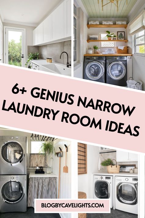 6 narrow laundry room ideas Laundry Room Ideas With Toilet, 12x12 Laundry Room Layout, Tiny Laundry Closet Ideas, Narrow Laundry Room Design, Landry Designs Room, Japandi Laundry Room, Laundry Room Hanger, Narrow Laundry Room Ideas, Laundry Room Layout