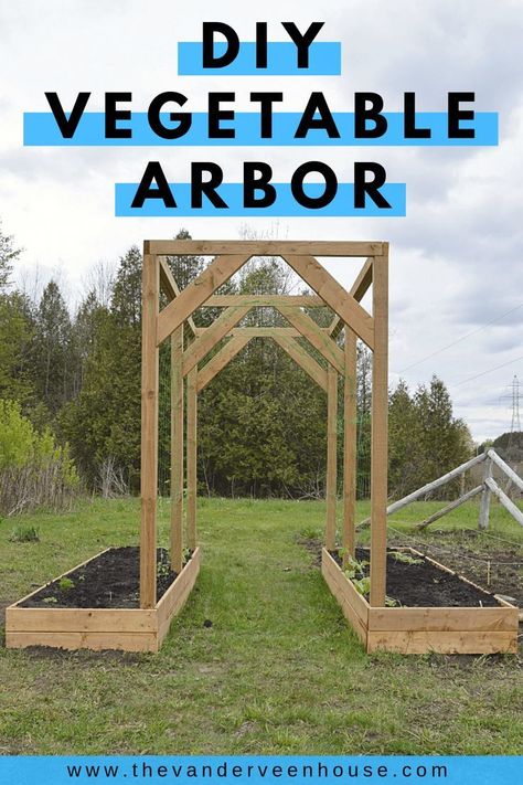 How to make a DIY vegetable arbor. Make this vertical garden idea - grow vegetables in a raised flower bed and up a minimalist garden arbor! #gardening #diy #arbor Vertical Garden Idea, Regenerative Gardening, Arbor Diy, Diy Arbor, Arbor Gate, Raised Flower Bed, Diy Arbour, Compost Container, Diy Garden Landscaping