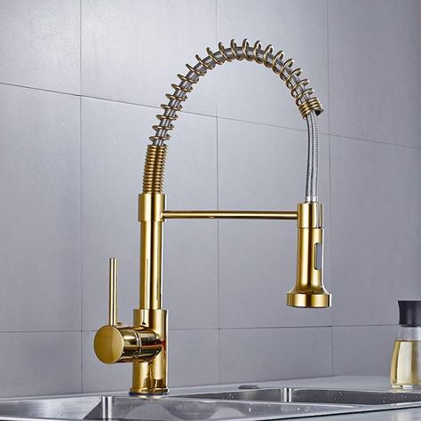 Kitchen sink Faucet gold brass Spring pull down Sink Mixer Tap rotation kitchen mixer taps Kitchen Tap - Amazon.com Brass Sink Faucet, Brass Kitchen Sink, Brass Kitchen Faucet, Black Kitchen Faucets, Brass Sink, Kitchen Sink Taps, Sink Mixer Taps, Single Handle Kitchen Faucet, Brass Kitchen