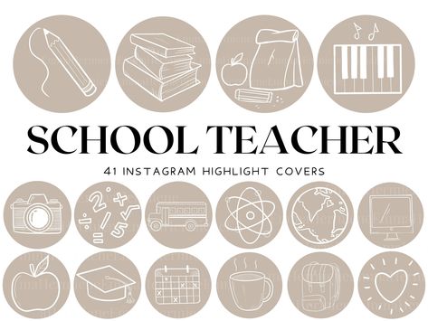 41 neutral, simple, minimalist line art education icons for Instagram highlight covers. Perfect for educators, students, and anyone else who wants to add a touch of style to their social media. #education #icons #instagram Teaching Instagram Highlight Cover, School Icon Instagram Highlight, Teacher Icon Aesthetic, Teacher Instagram Highlight Covers, Teacher Icon, Teacher Instagram, Insta Highlights, School Icon, Education Icon