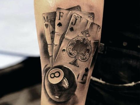 8 Ball Tattoo, Poker Tattoo, Playing Card Tattoos, Casino Tattoo, Vegas Tattoo, 16 Tattoo, Ball Tattoo, Card Tattoo Designs, Gambling Machines