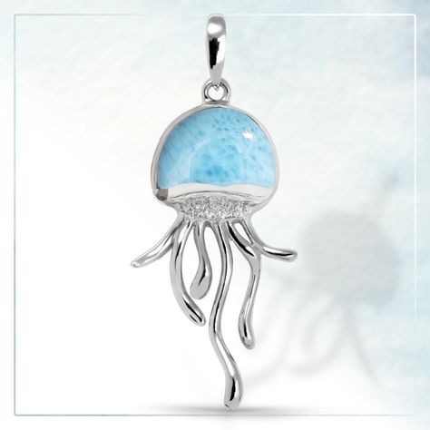 Jellyfish Jewelry, Jellyfish Necklace, Moon Jellyfish, Jellyfish Pendant, Sea Life Jewelry, Larimar Necklace, Necklace Moon, Larimar Jewelry, Larimar Pendant