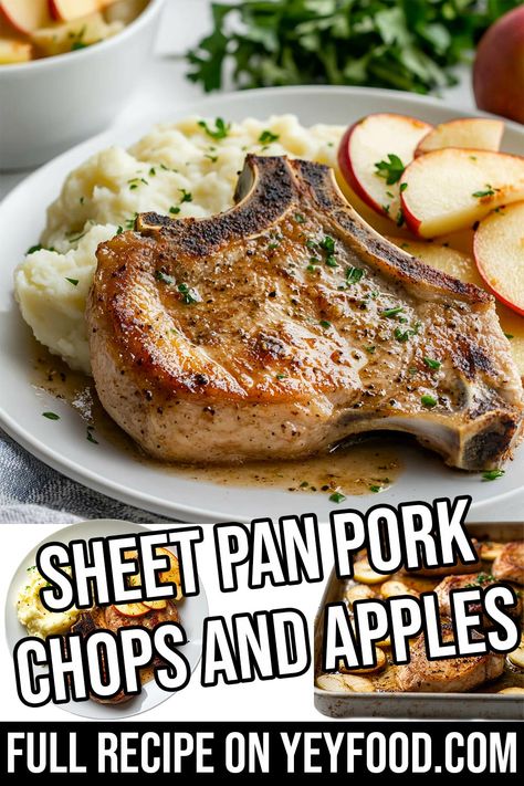 Sheet Pan Pork Chops and Apples - Yeyfood.com: Recipes, cooking tips, and kitchen hacks for home cooks of all levels One Pan Pork Chops, Apple Pork Chop Recipes, Pork Chops And Apples, Sheet Pan Pork Chops, Recipe For Pork Chops, Sheet Pan Pork, Pork Chops With Apples, Pan Pork Chops, Skillet Pork Chops