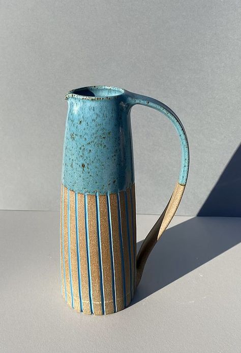 Ceramic Wine Carafe, Striped Ceramics, Ceramic Jugs Pottery, Ceramic Wine Bottle, Ceramics Pottery Mugs, Oxfordshire England, Slab Ceramics, Ceramics Pottery Vase, Hand Building