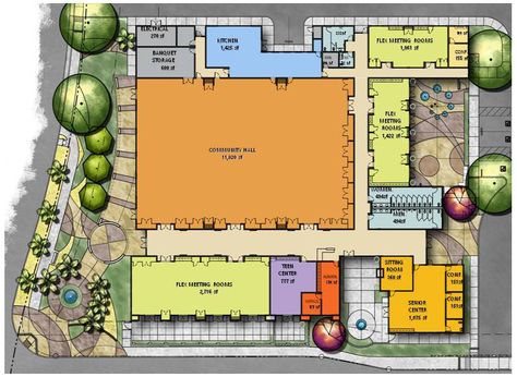 sample floor plan Recreational Building Design, Community Center Ideas, Recreational Center Design, Community Hall, Recreational Area Design Plan, The Sims 4 Recreation Center, Community Hall Plan, Community Center Floor Plan, Community Center Design