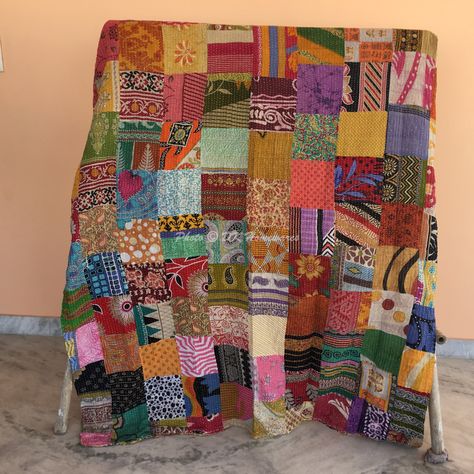 How To Make Kantha Quilt, Multicolor Cotton Kimono With Patchwork, Bohemian Multicolor Patchwork Robe, Kantha Quilting, Multicolor Cotton Patchwork Kimono, Quilt Bedspread, Kantha Quilt King Size, Quilt Vintage, Reversible Blanket