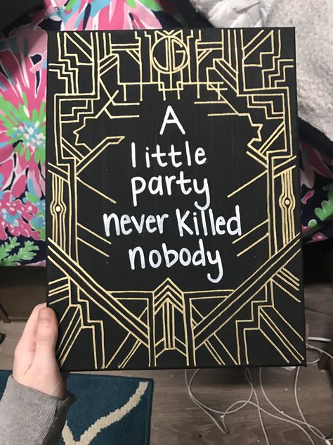 great gatsby sorority canvas #sorority #little #biglittle #canvas #reveal #greatgatsby Gbig Sorority Crafts, Canvas Sorority, Big Lil, Sorority Canvas, Sorority Big Little, Sorority Crafts, Big Little Reveal, Phi Mu, Great Gatsby