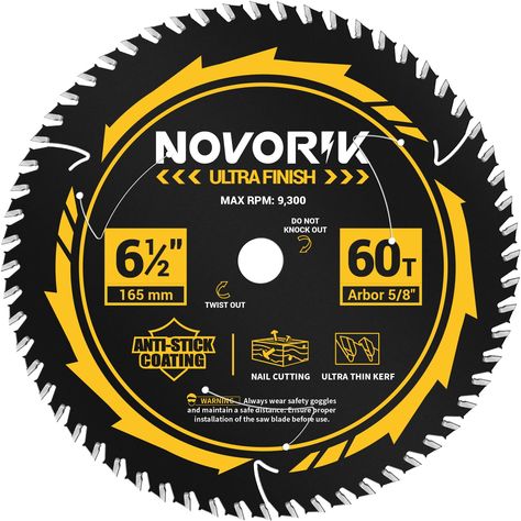 PRICES MAY VARY. Parameters: 1-piece circular saw blade, diameter: 6-1/2 inches (165 mm), number of teeth: 60T, arbor size: 5/8 inches (15.88 mm), maximum speed: 9300rpm, made of high-hardness manganese-containing high-carbon steel. Highly Durable: NOVORIK saw teeth are made from high-hardness manganese-containing high-carbon steel with a hardness of up to 92 HRA, enabling clean cuts through wood with nails. NOVORIK blades have unique anti-stick coating resists high temperatures and wear from hi Circular Saw Blade, With Nails, Circular Saw Blades, Circular Saw, Saw Blade, High Carbon Steel, Arbor, Carbon Steel, 2 Pack