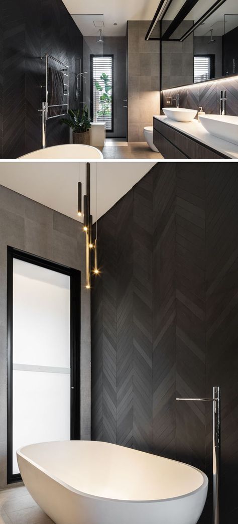 Drømme Bad, Australia Architecture, Chevron Bathroom, Top Bathroom Design, Patterned Wall, Modern Extension, Interior Renovation, Bathroom Design Luxury, Bathroom Renos