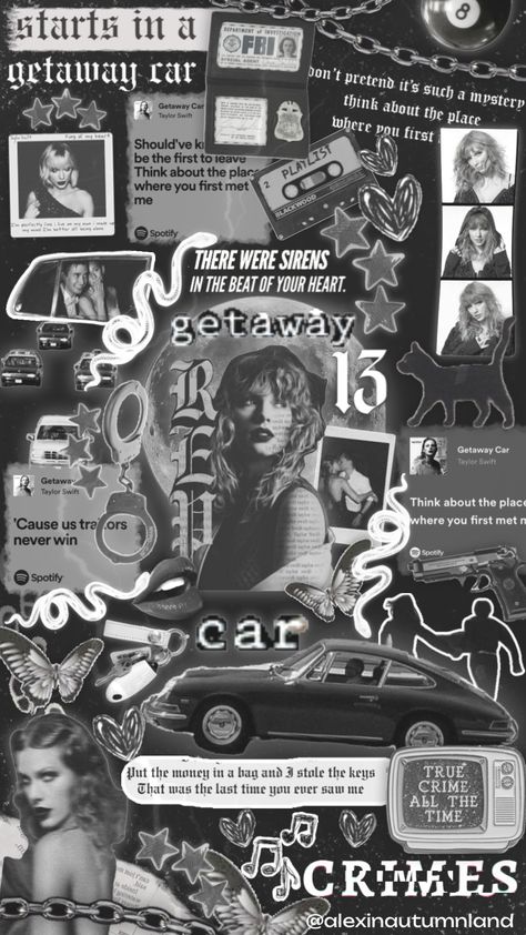 i was dyin' in a getaway car, said goodbye in a getaway car ⋆｡°✩ 🚔 ☾⋆｡° 🖤✩ Getaway Car Aesthetic, Rep Lyrics, Lockscreen Taylor Swift, Lockscreen Lyrics, Reputation Taylors Version, Taylor Swift Collage, Neo Grunge, Fbi Special Agent, Getaway Car