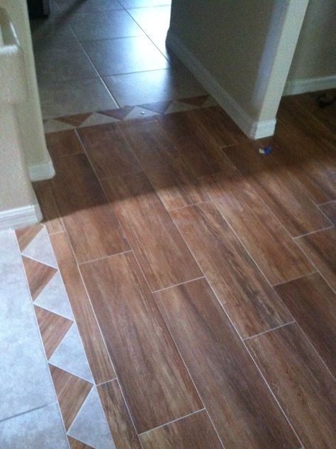 Tile To Wood Transition, Transitional Tile, Floor Transition, Transitional Flooring, Dining Light Fixtures, Transition Flooring, Transitional Dining Room, Stone Ceramic, Exterior Light Fixtures