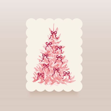 Pink Girly Christmas Tree Cards | Recycled Holiday Note Card Set | Blush and Red | Feminine Stationery | Scalloped Notecards Pink Christmas Card Ideas, Pink Christmas Prints, Pink Christmas Cards Handmade, Christmas Card Aesthetic, Aesthetic Christmas Cards, Christmas Cards Pink, Christmas Cards Aesthetic, Pink Girly Christmas, Red And Pink Christmas