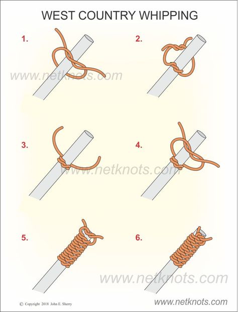 West Country Whipping | How to tie the West County Whipping animated and illustrated Paracord Knife Handle, Paracord Wrap Handle, Paracord Knife, Handmade Walking Sticks, Carved Walking Sticks, Camping Knots, Hand Carved Walking Sticks, Survival Knots, Knots Guide