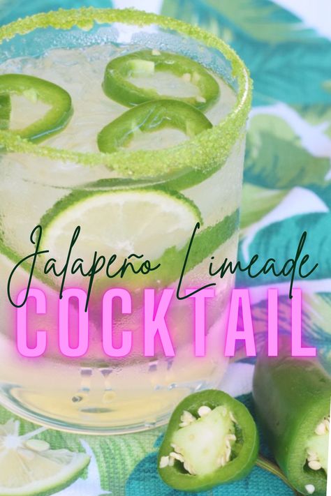 Jalapeño Limeade Cocktail Vodka Jalapeno Cocktail, Jalepeno Vodka Recipes, Jalapeno Gin Cocktail, Limeaid Cocktail, Jalapeno Cocktail Recipes, Jalapeño Drinks, Jalapeño Limeade, Moonshine Drinks, Jalapeno Lemonade