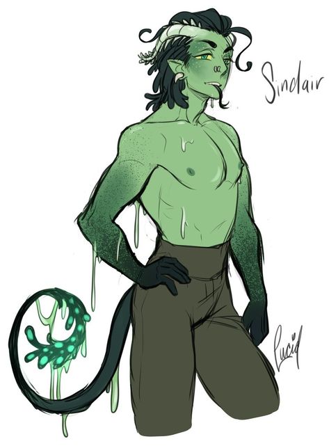 Plant Oc Male, Male Slime Oc, Slime Oc Male, Alien Male Oc, Green Tiefling Male, Monster Character Design Male, Swamp Monster Art, Male Alien Oc, Slime Character Design Male