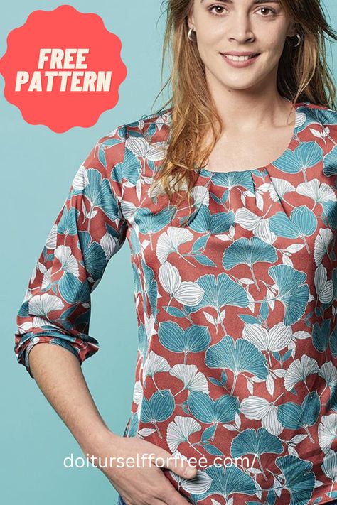 Explore a wide range of free sewing patterns and fashion embroidery and diy magazines at doiturselfforfree.com.Create amazing things for children and babies, men and women, and even home ware for free.All the free patterns are available in PDF format. Shirt Blouse Pattern, Blouse Pattern Free, Top Pattern Sewing, Ladies Tops Patterns, Shirt Patterns For Women, Sewing Patterns Free Women, Sewing Tops, Flower Print Blouse, Upcycle Sewing