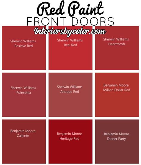 Paint Ideas For Front Door, Red Front Doors Ideas, Red Front Door Colors, Red Door Colors, White House Black Trim Red Door, Houses With Red Front Doors, Red Door Paint Color, Red Door Interior, Red Front Door Decor