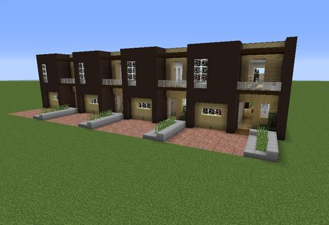 Modern Terraced House 1 - GrabCraft - Your number one source for MineCraft buildings, blueprints, tips, ideas, floorplans! Minecraft Building Ideas Apartment, Minecraft Villager House Design, Minecraft Townhome Ideas, Minecraft Apartment Layout, Minecraft Modern Apartments, Minecraft Apartment Building Floor Plans, Town Houses Minecraft, Minecraft Terraced House, Minecraft Neighborhood Layout