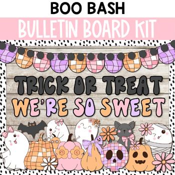 Halloween Classroom Door Ghost, Pastel Halloween Bulletin Board, Retro Halloween Bulletin Board, Cute Halloween Bulletin Boards, Halloween Bulletin Board Ideas, Classroom Windows, Homeroom Mom, Groovy Classroom, Disco Halloween