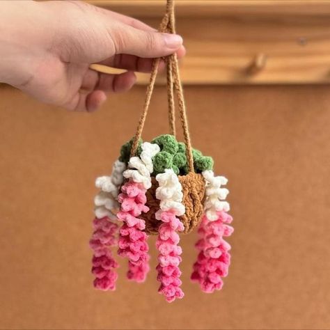 Crochet Hanging Plant For Car, Hanging Basket Crochet, Crochet Hanging Plant, Basket Crochet Pattern, Wisteria Plant, Crochet Hanging, Crochet Skirt Pattern, Basket Crochet, Crochet Car